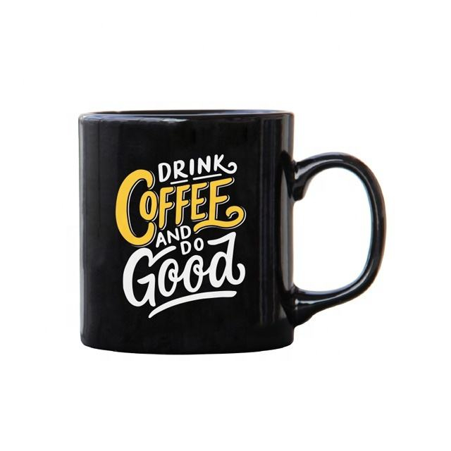 High Quality Black Color Glaze Coffee Design Mug Decal Printing Mug