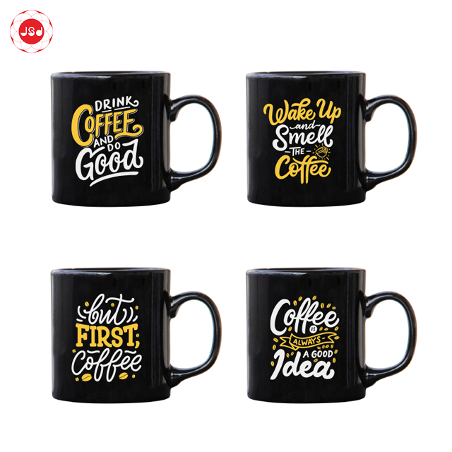 High Quality Black Color Glaze Coffee Design Mug Decal Printing Mug