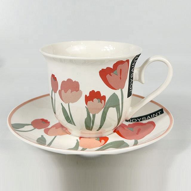 Flower Ceramic Mugs Material Decal Coffee Cup with Saucer Set Demitasse Espresso Mug