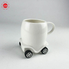 Creative Design White Ceramic Cartoon Car Mug With Wheel