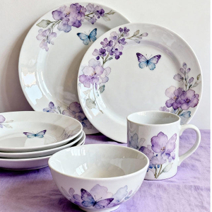 Ceramic Porcelain Floral Butterfly Reusable Dishwasher Safe Sustainable Dinner Set 2025