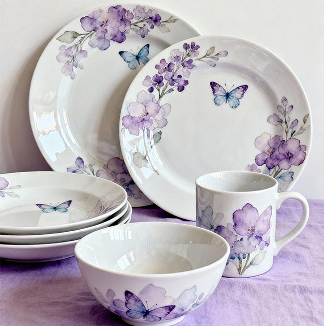 Ceramic Porcelain Floral Butterfly Reusable Dishwasher Safe Sustainable Dinner Set 2025