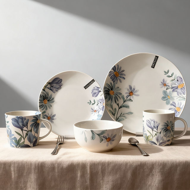JSD hot selling white porcelain flower design 16pcs dinner set