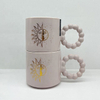 Round handle color glaze coffee mug set gold decal mug