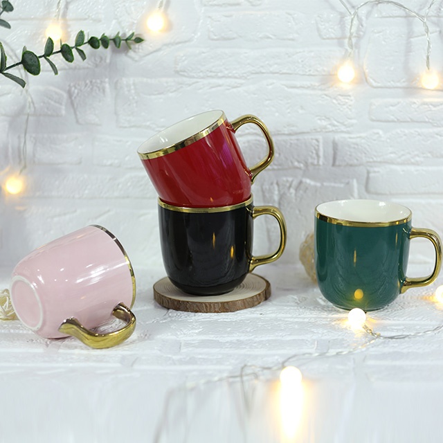 Luxury Gold Electroplating Mug Gold Handle Electroplated Coffee Cup