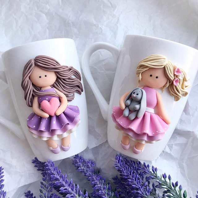 Innovative Cute Ceramic Milk Mug With Polymer Clay Girl Perfect Gift Choice