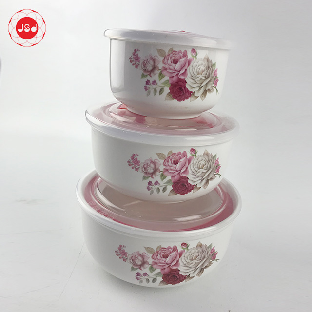 New Design White Round Decal Printed Ceramic Fresh Bowl With Lid