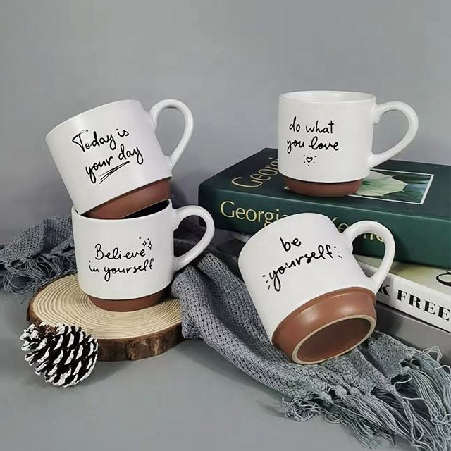 Nordic Design Matt White Color Glaze Silk Screen Printing logo Folding Cup Set