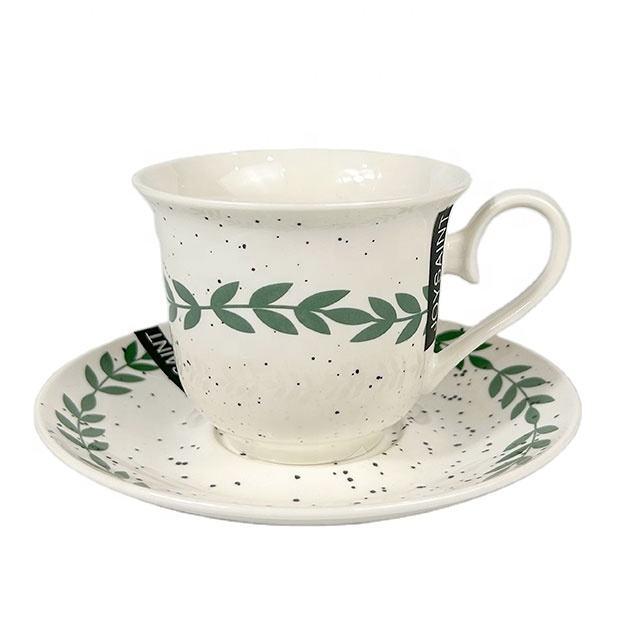 Simple floral design white coffee cup and saucer custom design