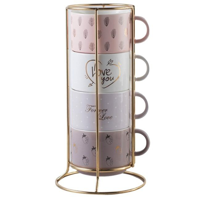 Stackable Ceramic Tea Cups Small Demitasse Mugs for Home Office Coffee Mug