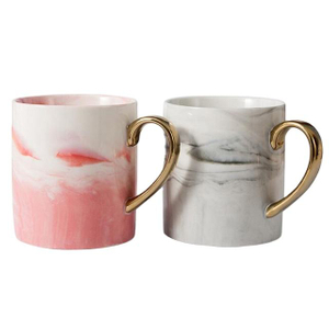 Luxury design marble effect ceramic coffee mug with gold handle