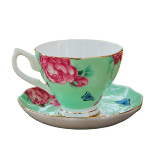 Europe design floral decal printing ceramic coffee cup and saucer