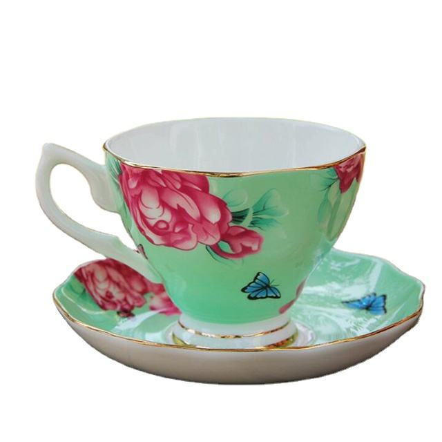 Europe design floral decal printing ceramic coffee cup and saucer