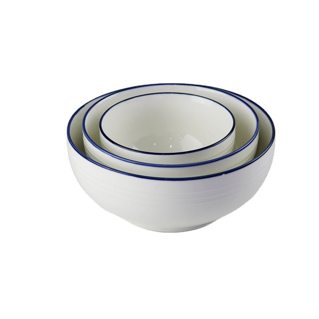 Wholesale 6 inch 9 inch Ceramic Plain Thread and Blue-Edged bowl set