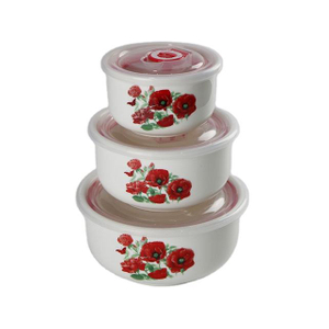 Set of 3 Fresh Storage Seal Bowl With Lid Ceramic