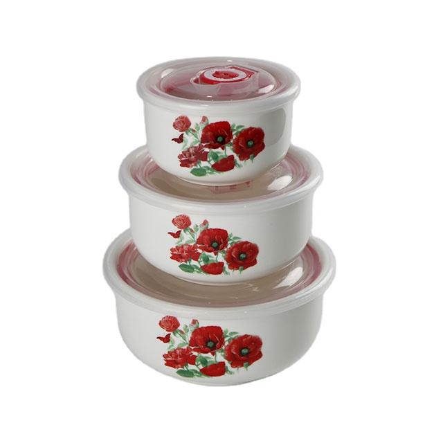 Set of 3 Fresh Storage Seal Bowl With Lid Ceramic