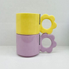 Bright colors flower handle color glaze mug set new bone china