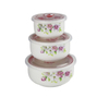 Set of 3 Flower Full Decal Fresh Bowl With Seal Lid Storage Ceramic Microwave Safe Bowl