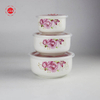 Set of 3 Flower Full Decal Fresh Bowl With Seal Lid Storage Ceramic Microwave Safe Bowl
