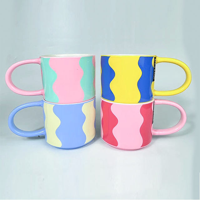 Colorful Soft Touch Color Glazed Stackable Ceramic Mug With Big Handle