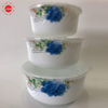 3 Pieces Promotional Opal Glass Fresh Bowl Set Blue Decal Printing Salad Bowl
