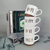 White Color Glaze Embossed logo Stacking Mug Set