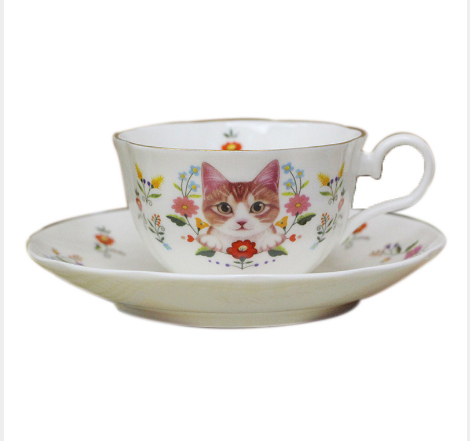 England Style Coffee Mug With Cat Designs Afternoon Tea Cup Set
