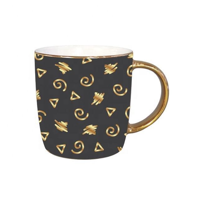 Gold Handle Electroplated Coffee Mug Metal Glaze Mug for Sublimation