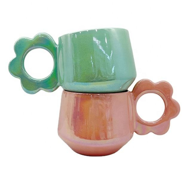 Flower handle color glaze mug nordic design coffee travel mug