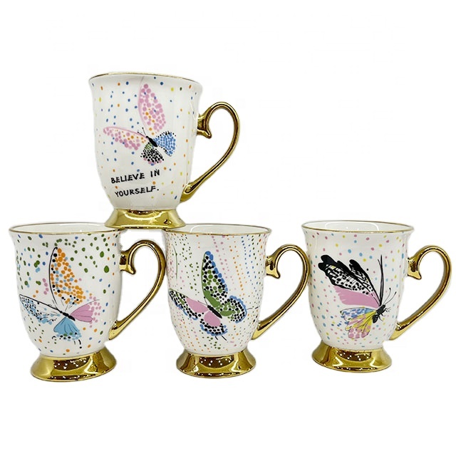 2025 luxury design gold handle electro plated butterfly coffee mug