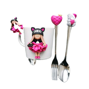 Cutie Cat Girl Dress up Ceramic Mug Polymer Clay Gift Mug
