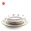 12 Pcs /16 Pcs Brown Rim Blue Floral Dinner Plate Sets Flower