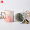 Luxury design marble effect ceramic coffee mug with gold handle