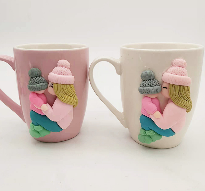 Hot Selling Boy Decoration 3D Polymer Clay Ceramic Gift Milk Coffee Cup for Father's Day