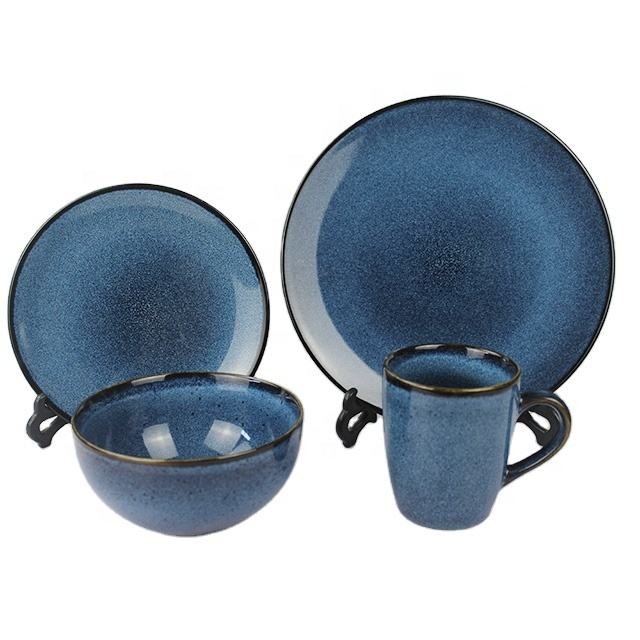 eco-friendly ceramic drinkware reactive glaze stoneware 16pcs dinnerware sets