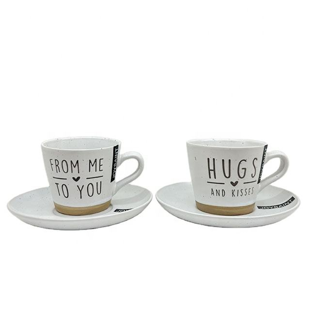 Popular design color glaze embossed logo coffee cup and saucer set