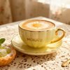 Color Glazed Embossed Coffee Cup and Saucer Reusable Dishwasher and Microwave Safe