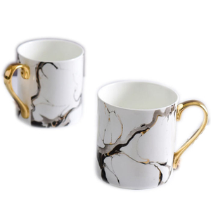 High Quality Marble Marbling Ceramic Tea Coffee Milk Mug Cup with Gold Handle