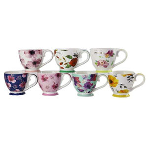 Flower Painting Goblet Ceramic Mugs With Base