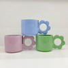 Bright colors flower handle color glaze mug set new bone china