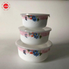 3 Pieces Promotional Opal Glass Fresh Bowl Set Blue Decal Printing Salad Bowl