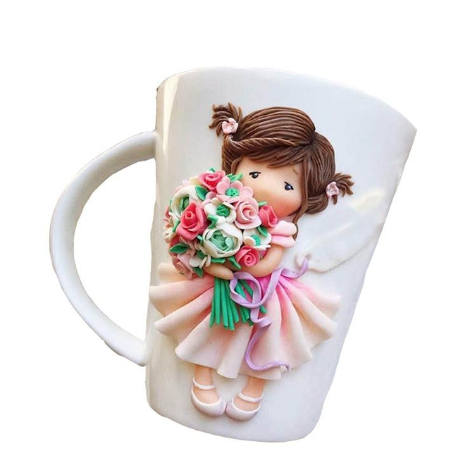 Funny Creative 3D Ceramic Mug Polymer Clay Girl Gift Mug