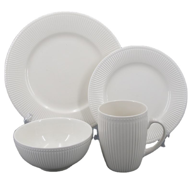 Cheap Wholesales Porcelain Tableware Set Crockery Embossed White Ceramic Dinner Set