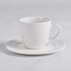Porcelain White Embossed Coffee Cup and Saucer Set Dishwasher & Microwave Safe Reusable Home Gift