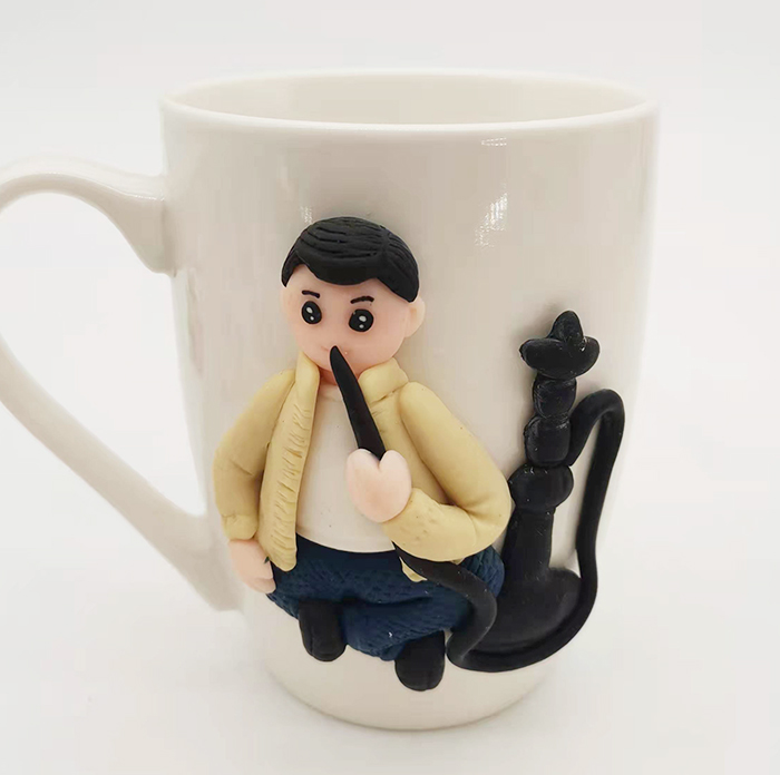 Hot Selling Boy Decoration 3D Polymer Clay Ceramic Gift Milk Coffee Cup for Father's Day