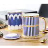Modern Nordic Arabic Ceramic Coffee Cup Mugs With Golden Spoon Lid