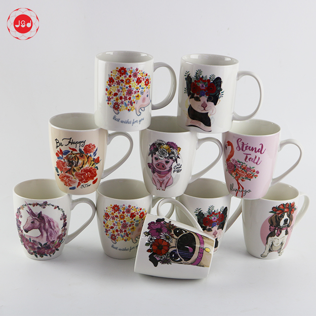 Latest Design Flower Animal Decal Printed Ceramic Coffee Mug