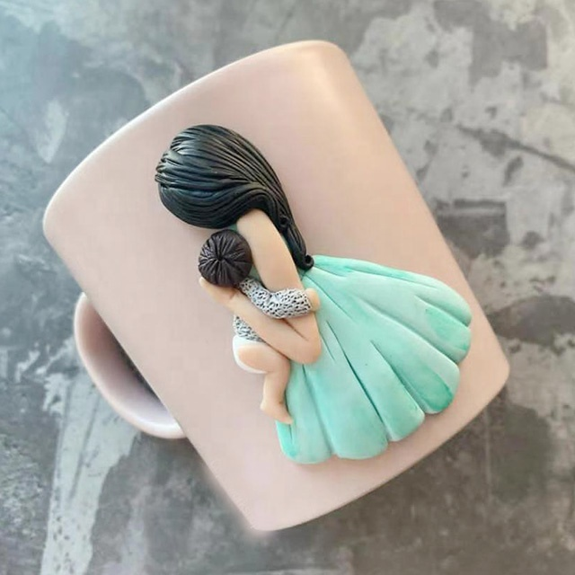 Hot Selling Boy Decoration 3D Polymer Clay Ceramic Gift Milk Coffee Cup for Father's Day