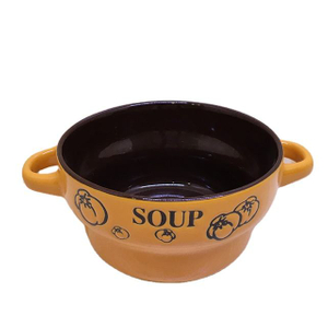 Creative color glazed embossed ceramic soup bowl hot sale