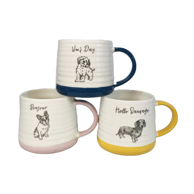 Hot Products Cute Dog Friend Belly Shape Color Handle Ceramics Coffee Drink Ware Mug